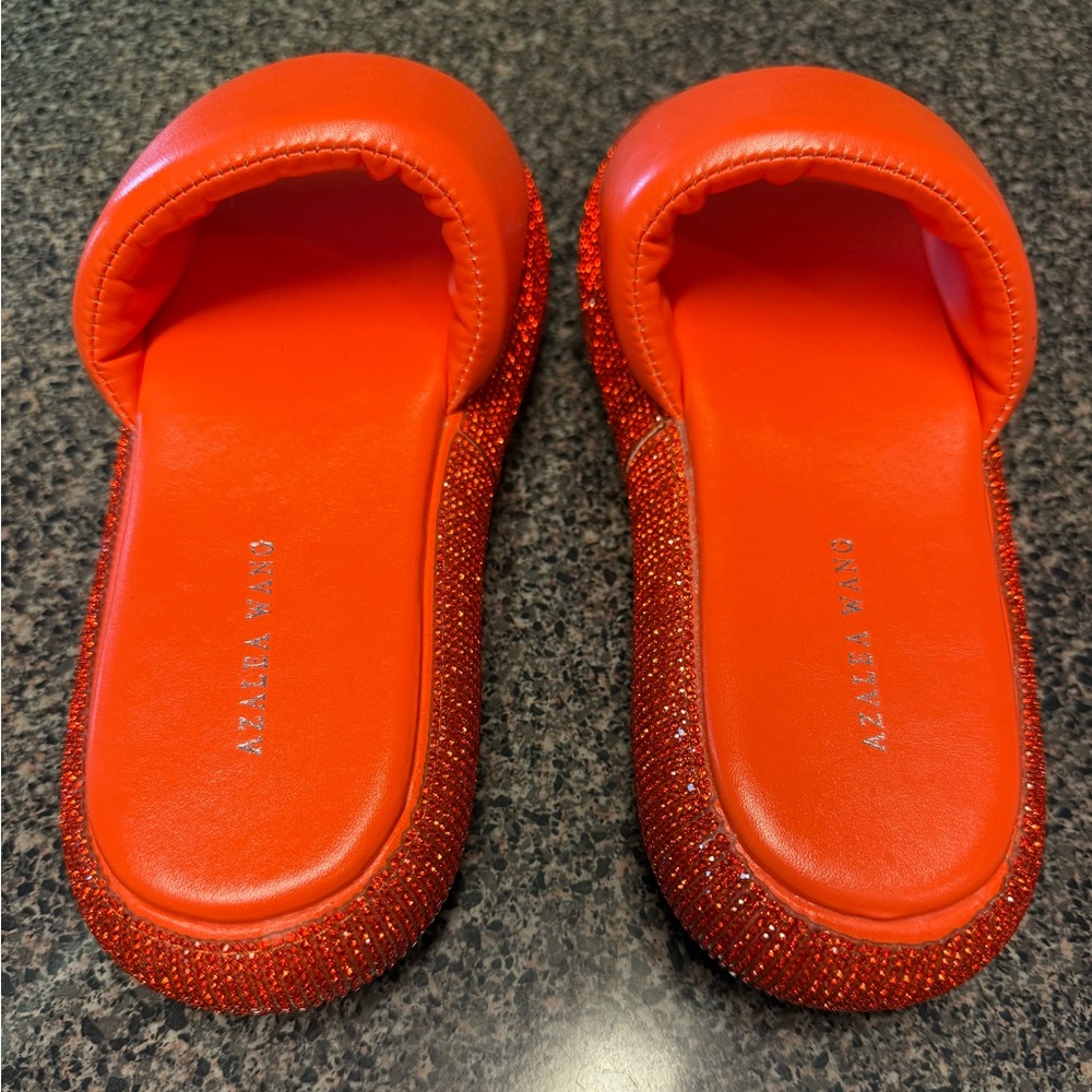 “AZALEA WANG” Rhinestone Platform Puffed Slide Sandals - Picture 4 of 13